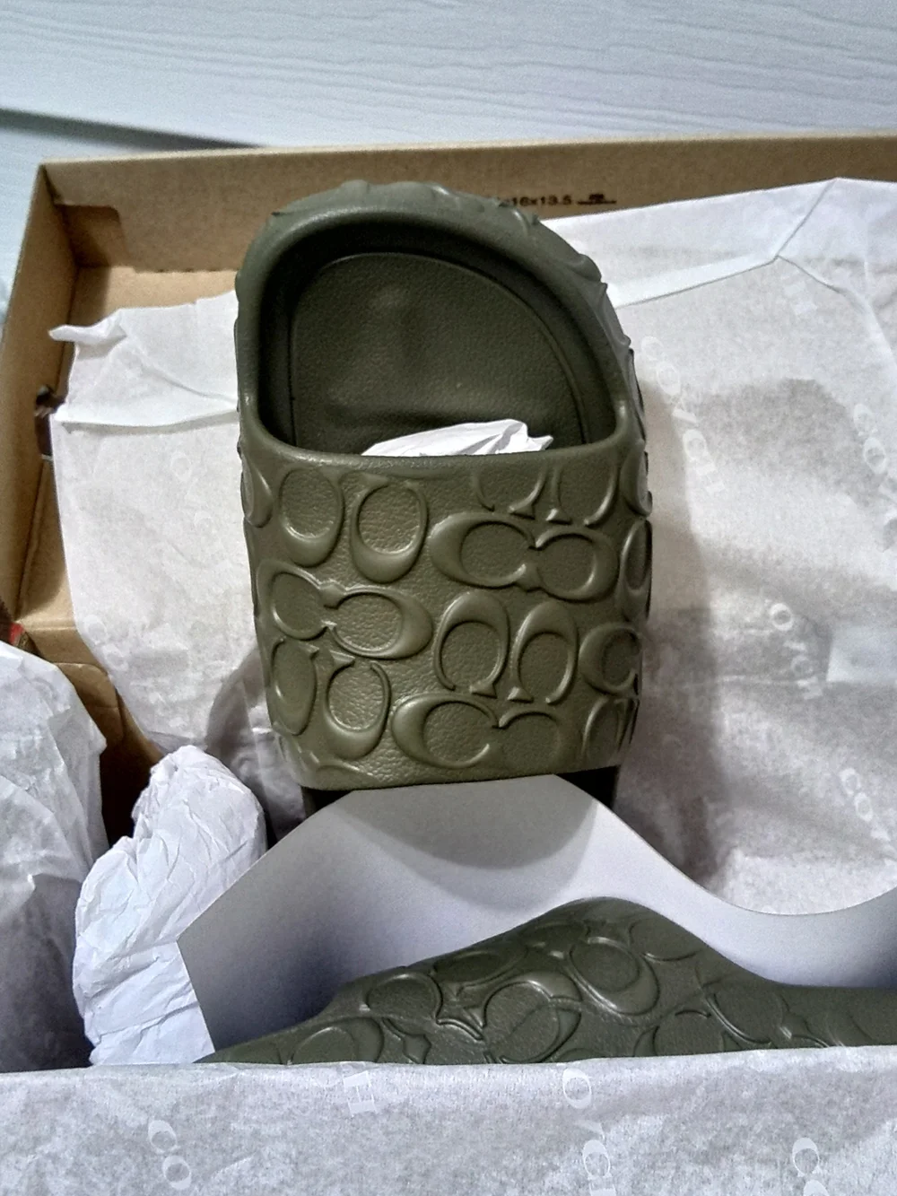 Coach Olive Green Embossed Logo Slide